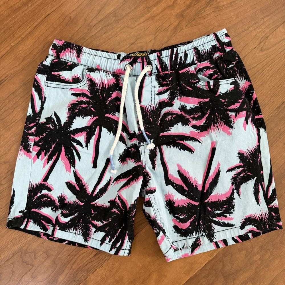 Good Vibes by Drill Clothing Co. Men's Shorts Palm Tree Retro Pink Teal Medium